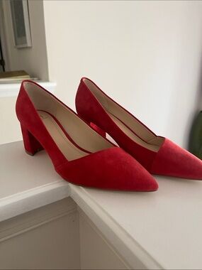 Marc Fisher Red Suede Pointed-Toe Block Heel Pumps